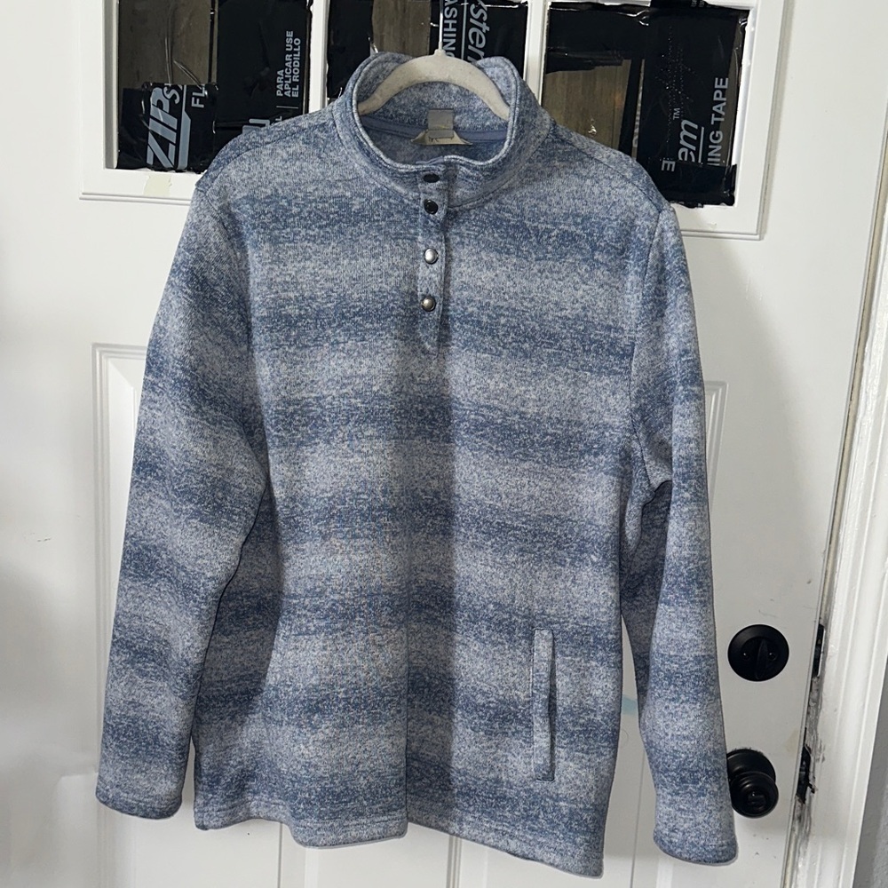 Natural Reflections Blue and Gray Striped Crewneck Sweater